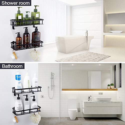 GERUIKE Estantes para Ducha Cesta Ducha almacenaje para baño Cocina Bandeja de Ducha Estanterías para Baño Rectangular Adhesiva con Aluminio Instalación sin Clavos sin Taladro Negro