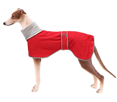 Geyecete - Abrigo con Forro Polar para Perro, con Bandas Ajustables, para Invierno Clima frío,Jersey con Agujero del arnés, para medianos y Grandes Perros Galgo-Rojo-S