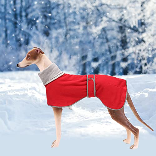 Geyecete - Abrigo con Forro Polar para Perro, con Bandas Ajustables, para Invierno Clima frío,Jersey con Agujero del arnés, para medianos y Grandes Perros Galgo-Rojo-S