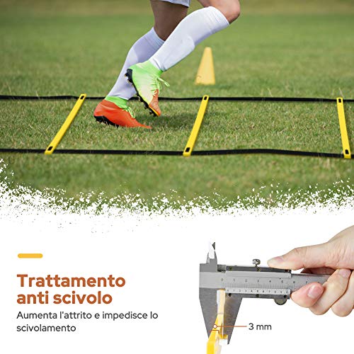 GHB - Escalera de agilidad de 6 m para entrenamiento de fútbol, ejercicios de velocidad, fitness, 12 travesaños, con funda portátil regulable, color amarillo