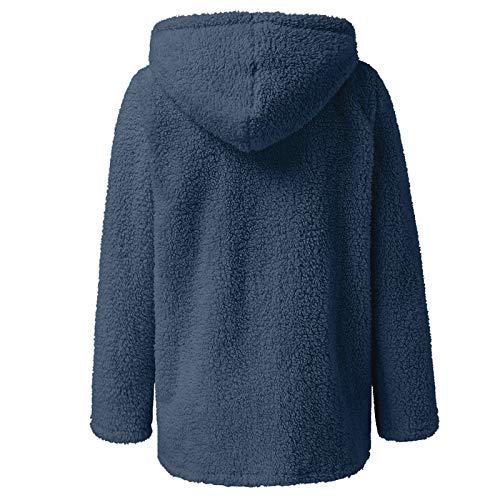 Ghemdilmn Chaqueta de forro polar para mujer, abrigo con capucha, sudadera de forro polar, manga larga, monocolor, otoño e invierno, azul, M