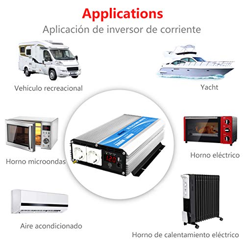 GIANDEL Inversor de Corriente 2000W Onda Modificada Convertidor 12V 220V 230V con Mando a Distancia & Pantalla LED & 2 AC Tomas para Coche de camión RV