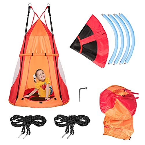 GIANTEX-Columpio Exterior con Carpa, Máximo 150 kg, Diámetro 100 cm, Regulable en Altura, con Puertas y Ventanas, Apto para Niños y Adultos (Naranja)