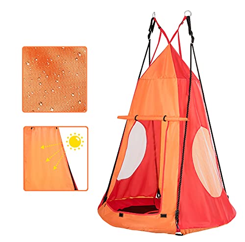 GIANTEX-Columpio Exterior con Carpa, Máximo 150 kg, Diámetro 100 cm, Regulable en Altura, con Puertas y Ventanas, Apto para Niños y Adultos (Naranja)