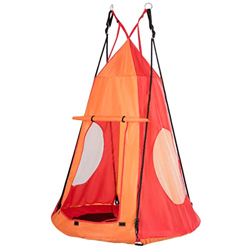 GIANTEX-Columpio Exterior con Carpa, Máximo 150 kg, Diámetro 100 cm, Regulable en Altura, con Puertas y Ventanas, Apto para Niños y Adultos (Naranja)