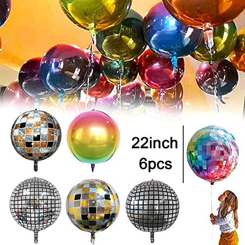 Globos de Fiesta, Globos de Papel de Aluminio Globos de Helio Mylar 4 Piezas 22 Pulgadas 4D Globos Metálicos de Espejo Grande de Plata para Discoteca Fiesta de Baile Fiesta de Cumpleaños Boda Bautizo