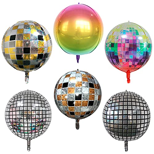 Globos de Fiesta, Globos de Papel de Aluminio Globos de Helio Mylar 4 Piezas 22 Pulgadas 4D Globos Metálicos de Espejo Grande de Plata para Discoteca Fiesta de Baile Fiesta de Cumpleaños Boda Bautizo