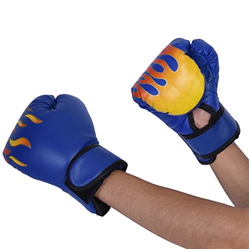 GLOGLOW 3 colores PU niños guantes de boxeo niños dibujos animados MMA Sparring guantes de entrenamiento Muay Thai Sparring guantes de entrenamiento (azul)