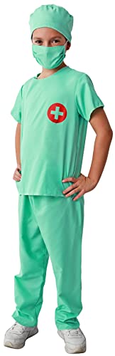 Gojoy shop- Disfraz de Medico Cirujano para Niños y Niñas Carnaval (Contiene: Bata,Camiseta,Pantalón,Mascara,Gorro,estetoscopio de Juguete y Mochila de Cuerdas.4 Tallas Diferentes) (10-12 años)