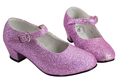 Gojoy shop- Zapato con Tacón de Danza Baile Flamenco o Sevillanas para Niña y Mujer,Contiene : Zapato con Tacón y Mochila de Cuerdas. 5 Colores Disponibles (P- Rosa Clara, 28)