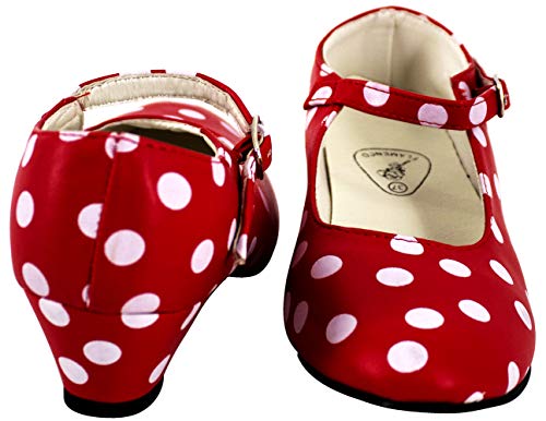 Gojoy shop- Zapato con Tacón de Danza Baile Flamenco o Sevillanas para Niña y Mujer,Contiene : Zapato con Tacón y Mochila de Cuerdas. 5 Colores Disponibles (Lunares Blanco, 27)