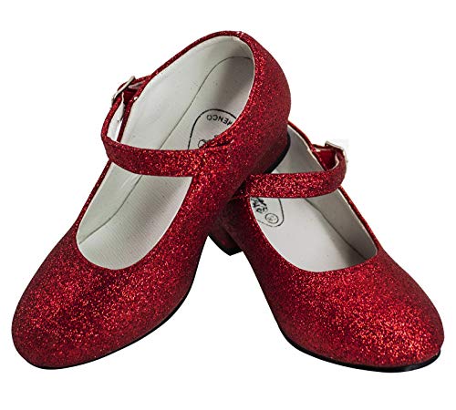 Gojoy shop- Zapato con Tacón de Danza Baile Flamenco o Sevillanas para Niña y Mujer,Contiene : Zapato con Tacón y Mochila de Cuerdas. 5 Colores Disponibles (P-Rojo, 35)