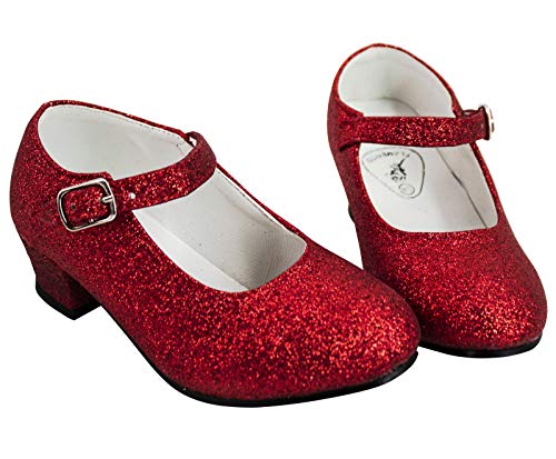 Gojoy shop- Zapato con Tacón de Danza Baile Flamenco o Sevillanas para Niña y Mujer,Contiene : Zapato con Tacón y Mochila de Cuerdas. 5 Colores Disponibles (P-Rojo, 28)