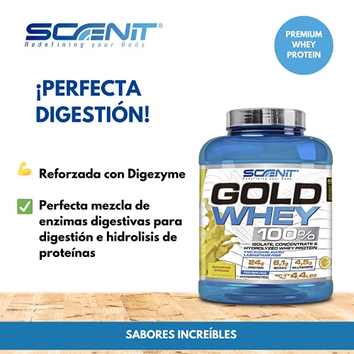 Gold Whey 100% | 100% whey protein, proteinas whey para el desarrollo muscular | Proteinas para masa muscular con aminoácidos | Whey protein + proteinas whey isolate + hidrolizado | 2 kg (Fresa)