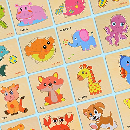 GOLDGE 16PCS Puzzles de Madera Juguetes Bebes, Juguetes Montessoris,Puzzles de Madera Educativos, Juego de Regalo Educativo Preescolar de Aprendizaje temprano para niños