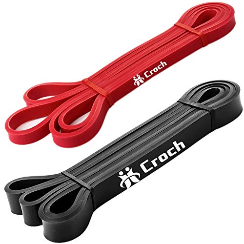 Gomas Fitness Bandas de resistencia de látex natural para resistencia y apoyo para dominadas con guía de ejercicios, entrenamiento de fuerza y desarrollo muscular rojo + negro