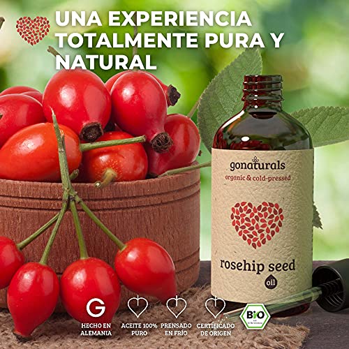 GoNaturals Aceite Rosa Mosqueta Puro - Aceite de Rosa Mosqueta para Cicatrices y Estrias - Aceite Puro Rosa Mosqueta Facial Nutritivo - Aceite de Mosqueta Bio, Hidratante para Cuerpo y Cabello, 100ml