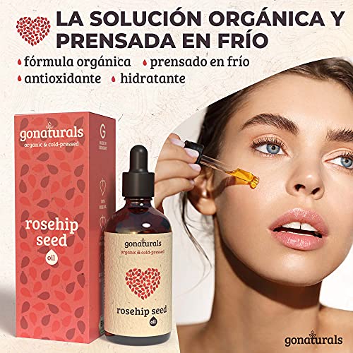 GoNaturals Aceite Rosa Mosqueta Puro - Aceite de Rosa Mosqueta para Cicatrices y Estrias - Aceite Puro Rosa Mosqueta Facial Nutritivo - Aceite de Mosqueta Bio, Hidratante para Cuerpo y Cabello, 100ml