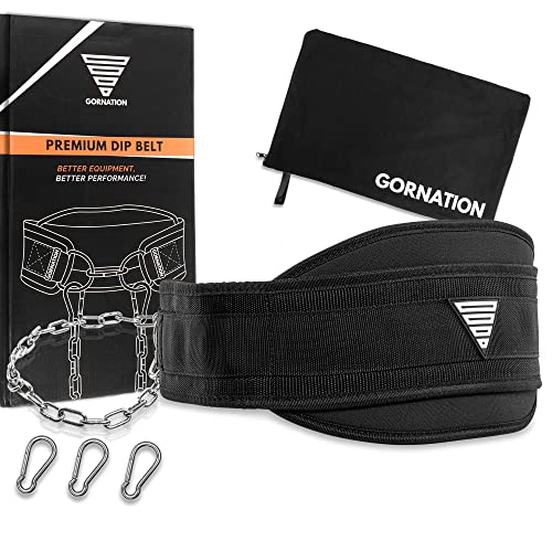 GORNATION® Cinturón de Lastre | Cinturón Lumbar de Pesas de Alta Calidad, Con Cadena de Acero Inoxidable, 3 Mosquetones, Para Fitness, Calistenia y Musculación | Para Levantamiento Pesas