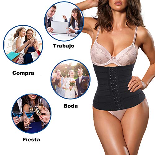 Gotoly Corsé para Mujer Faja Reductora Entrenador de Cintura Faja Moldeadora para Control de Abdomen Faja de Cintura Waist Trainer (Negro, Small)