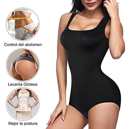 Gotoly Mujer Corsé Shaperwear Bodysuits Fajas Reductoras Mono sin Mangas con Cuello Redondo Corset Reductor Cintura Modelador de Cuerpo Completo (Negro, XX-Large)