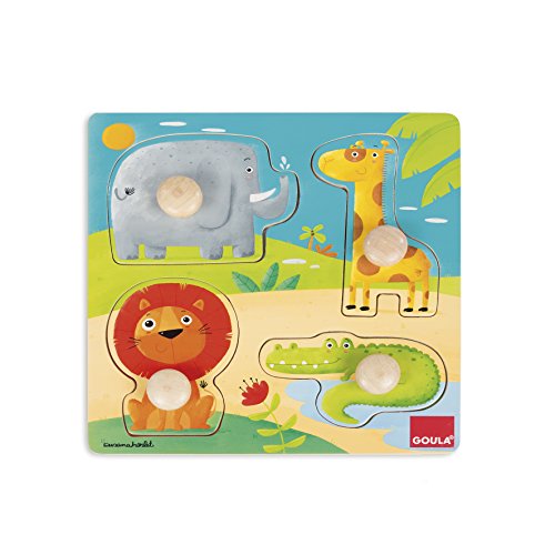 Goula - Puzzle animales selva, Encajable de madera para niños a partir de 1 año