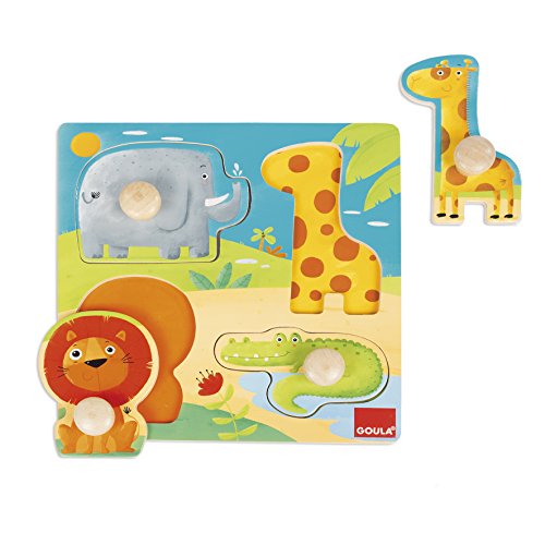 Goula - Puzzle animales selva, Encajable de madera para niños a partir de 1 año