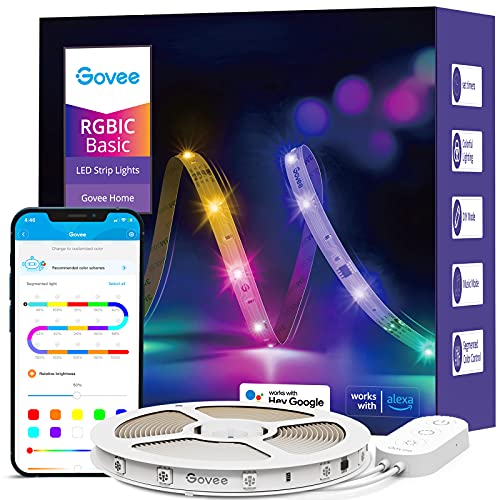 Govee Tiras LED WiFi 5M, Luces LED RGBIC con Control por Alexa, Google Assistant y App, Inteligente Control Segmentado Modo Música y Escena Arcoíris para Habitación Gaming, Fiesta, Dormitorio