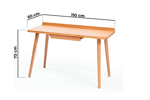 Gozos Cadiz Mesa de Ordenador de diseño con cajones, Home Office, salón, Escritorio Macizo, Madera de Pino, Mesa de Oficina, Mesa de Trabajo, Vintage, 110 x 60 cm