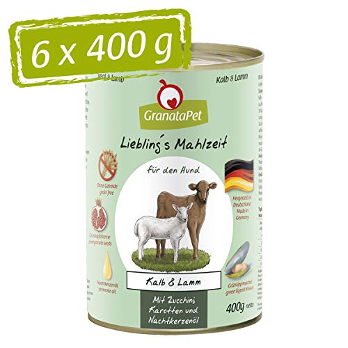 GranataPet Comida húmeda para Perros de Lieblings's con Ternera y Cordero, Comida húmeda para Perros, sin Cereales y sin aditivos de azúcar, alimento Completo, 6 x 400 g