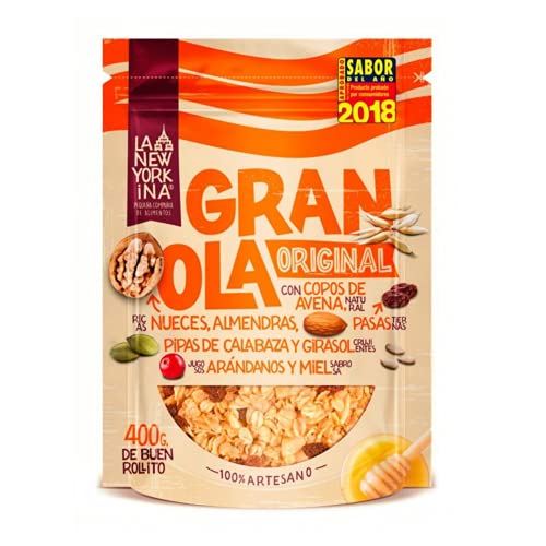 Granola Original 400 Gramos - Horneada con Aceite de Oliva Virgen Extra y Miel de Asturias - Productos Naturales - Alto Contenido Omega 3 - Proceso 100% Artesano - Envase Reciclable - La Newyorkina