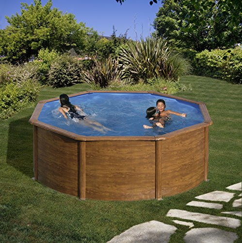 Gre KIT350W Pacific - Piscina Elevada Redonda, Aspecto Madera, 350 x 120 cm