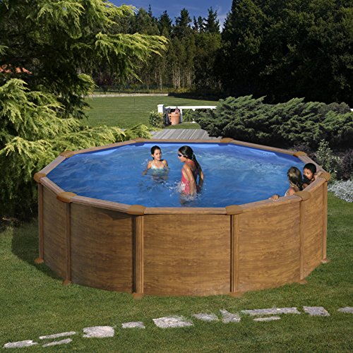 Gre KITPR358WO Mauritius - Piscina Elevada Redonda, Aspecto Madera, 350 x 132 cm