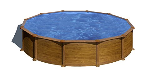 Gre KITPR558WO Mauritius - Piscina Elevada Redonda, Aspecto Madera, 550 x 132 cm