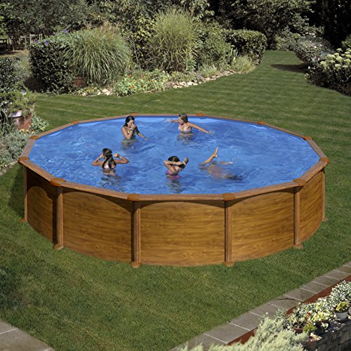 Gre KITPR558WO Mauritius - Piscina Elevada Redonda, Aspecto Madera, 550 x 132 cm