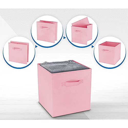 GREATOOL Caja de Almacenaje Plegable, Pack 4 Unidades, 31x31x31cm,Cajas organizadoras en Tela, Caja para organizar Ropa, Juguetes y Sábanas en Armarios (4 Unidades, Rosa)