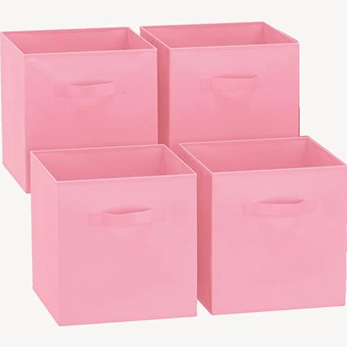 GREATOOL Caja de Almacenaje Plegable, Pack 4 Unidades, 31x31x31cm,Cajas organizadoras en Tela, Caja para organizar Ropa, Juguetes y Sábanas en Armarios (4 Unidades, Rosa)