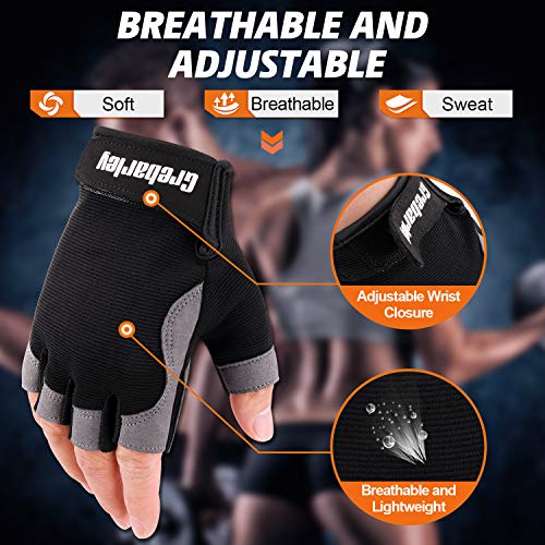 Grebarley Guantes de Gimnasio sin Dedos para Levantamiento de Pesas, Entrenamiento Cruzado, Ciclismo para Mujer y Hombre (Gris Oscuro, M)