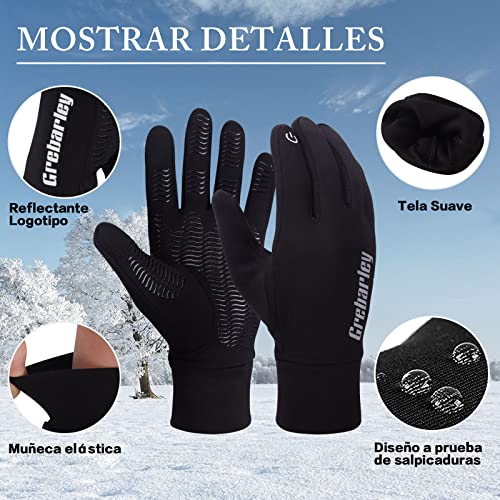 Grebarley Guantes de Invierno cálidos , Guantes Deportivos con Pantalla táctil a Prueba de Viento para Hombres y Mujeres, Guantes de Montar Ligeros, montañismo, Carrera, Ciclismo