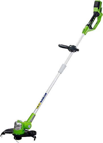 Greenworks Tools Cortacésped Deluxe G24LT30MK2 (Li-Ion 24V 40 cm de ancho de corte 3500 rpm cabeza de corte giratoria e inclinable mango adicional ajustable y eje telescópico con batería y cargador)