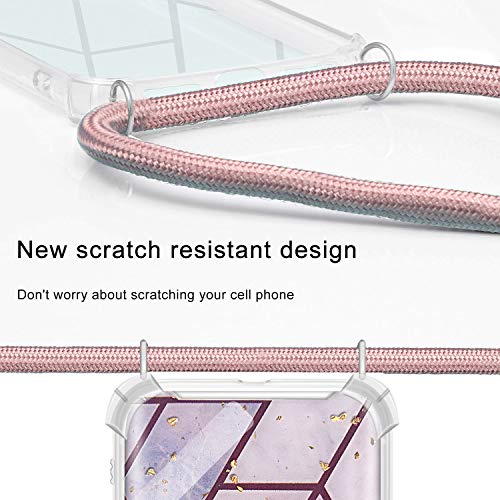 Greneric Funda con Cuerda para Huawei P30 Pro, Carcasa Mármol Brillante Ultrafina Rígida PC con Correa Colgante Ajustable Collar Correa de Cuello Cadena Cordón, Oro Rosa