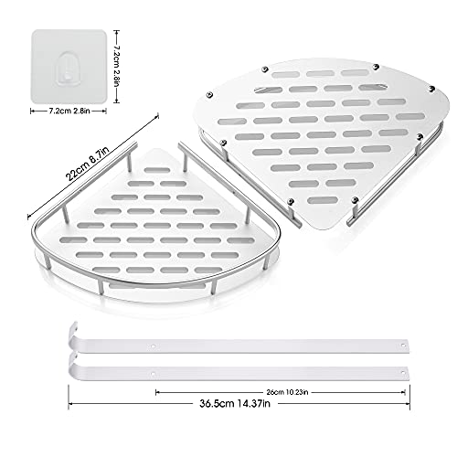 GRICOL Estantería de esquina para ducha sin taladrar, autoadhesiva, de aluminio, con 2 ganchos, para cocina o baño, color plateado