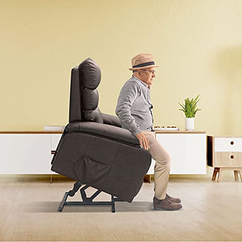 gridinlux | Sillón Relax Masaje Extra Acolchado Levanta Personas Marrón | Reclinable | Elevación Automática con Mando | 5 Modos | Función Calor Lumbar | 8 Motores | 4 Zonas de Masaje | Polipiel