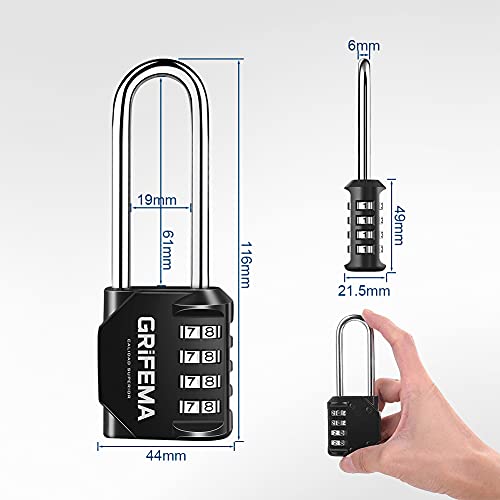 Grifema GA1002 - Candados de seguridad, 4 Digitos, 2 Piezas, Grillete Largo, Negro