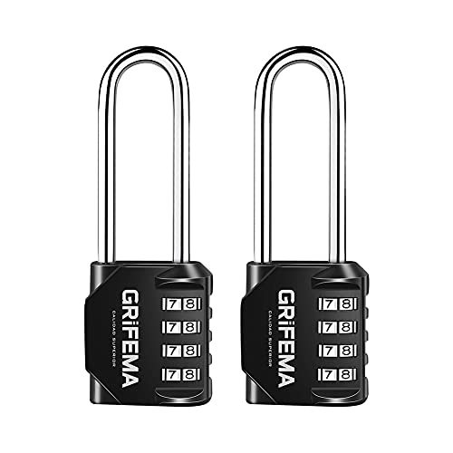 Grifema GA1002 - Candados de seguridad, 4 Digitos, 2 Piezas, Grillete Largo, Negro