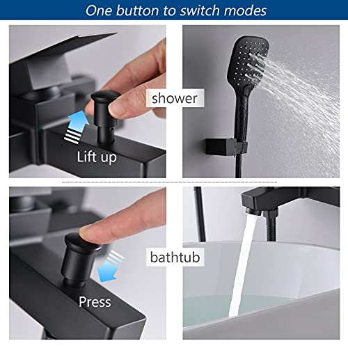 Grifo de Bañera Negro Baño Ducha Mezclador Grifos con 1.5 m Ducha de Mano Ducha Montado en La Pared SUS304 Acero Inoxidable 3 Modo Ducha Conjunto SHANFO TB01E