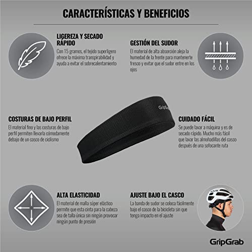 GripGrab Lightweight Summer Under-Helmet Cycling Sweatband - Moisture Wicking Sports Headband - White, Negro