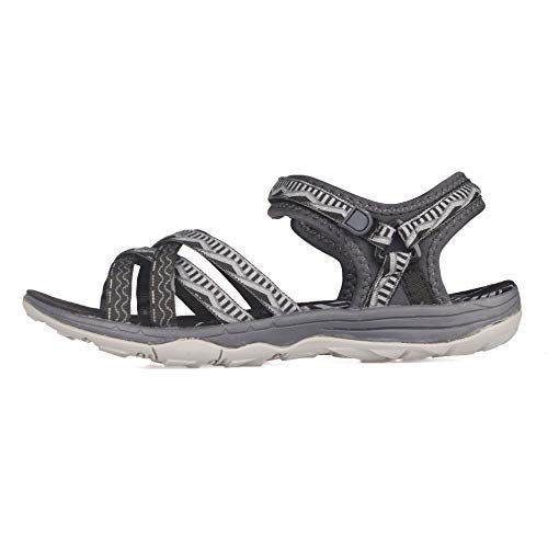 GRITION Sandalias Senderismo Mujer, Niñas Deportes Zapatos de Agua Verano Sandalias Planas Cruzadas Punta Abierta Zapatos de Caminar Ajustables Negro Rosa Arena Gris (41, Gris/Oscuro)