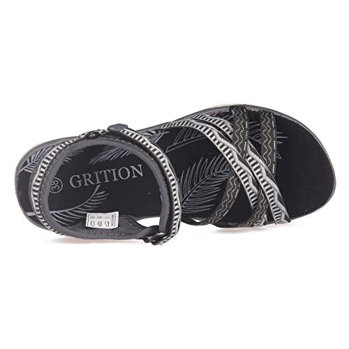 GRITION Sandalias Senderismo Mujer, Niñas Deportes Zapatos de Agua Verano Sandalias Planas Cruzadas Punta Abierta Zapatos de Caminar Ajustables Negro Rosa Arena Gris (41, Gris/Oscuro)