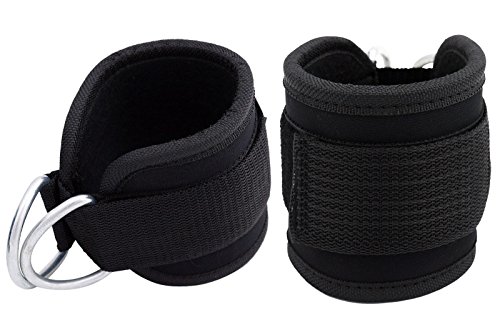 Grofitness Correas ajustables para los tobillos con doble anilla en D, correa para muñecas y piernas de peso, para fijar máquina de cable, 1 par, negro